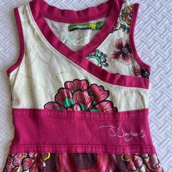 Desigual Girls Size 3/4 Pink White Floral Printed Sleeveless A Line Dress - Picture 6 of 13